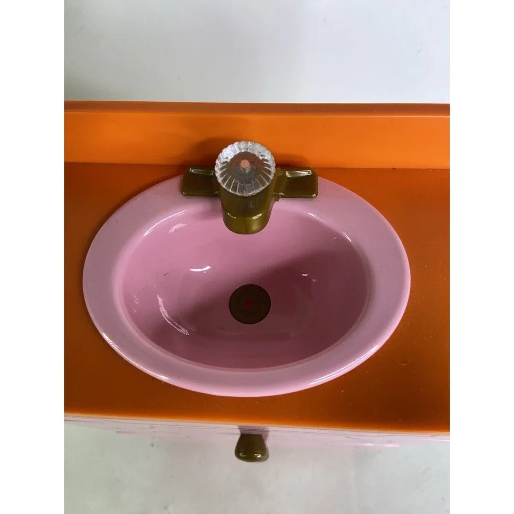 American Girl Julie's Groovy Bathroom Pink Doll Vanity with Sink and 2 Drawers